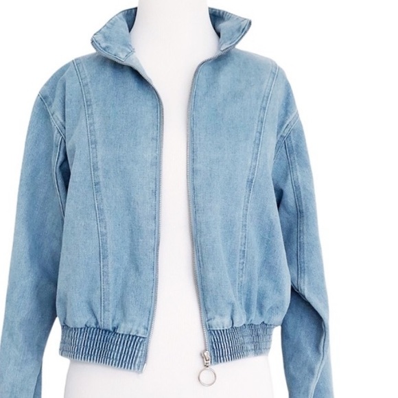 Haute Monde Denim Zip Up Bomber Jacket L - Picture 5 of 6